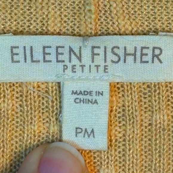 Eileen Fisher LongSleeve Asymmetrical Linen Cardigan Sweater Butter yellow Sz PM - Picture 6 of 11